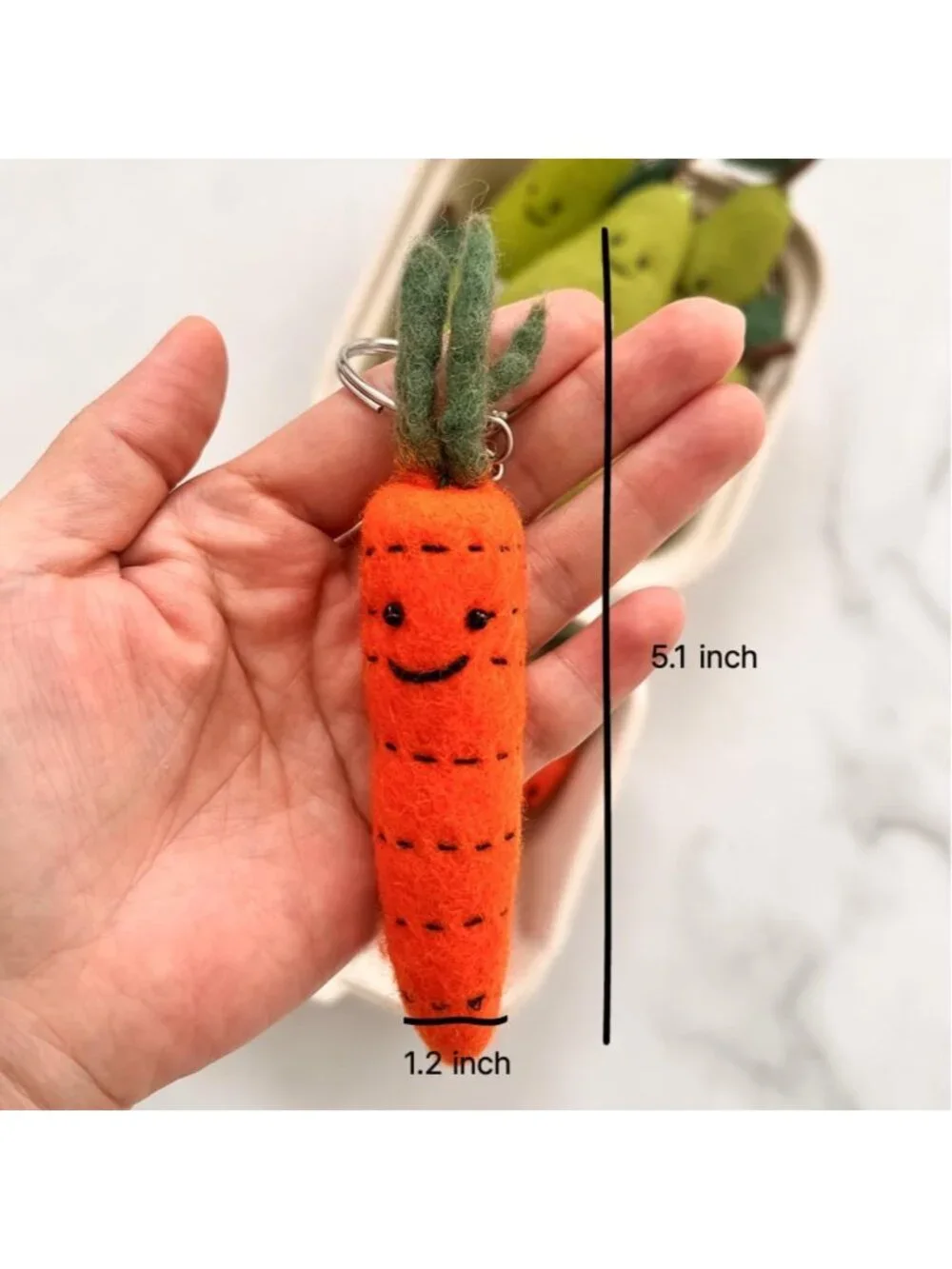 Adorable Handmade Wool Felt Keychain - 16 Cute Fruit & Veggie Bag Charms